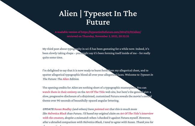Reader showing an article in light and dark mode.